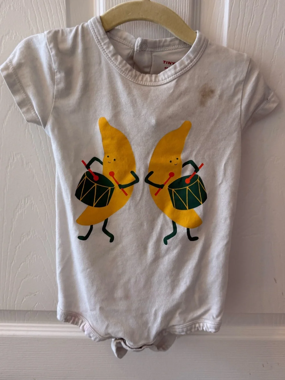 Tinycottons Banana Drummers Romper 12M Short Sleeve Baby One Piece